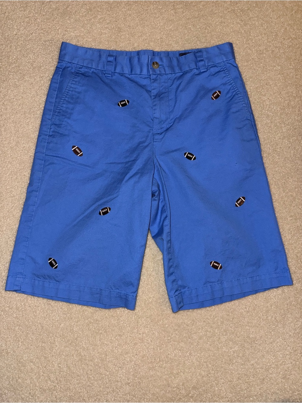 Vineyard Vines Bright Blue Boys Flat-Front Shorts with Football Embroidery